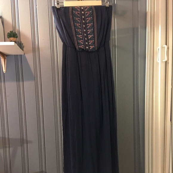As U Wish Dresses & Skirts - [ AS U WISH ] Navy Tribal Strapless Maxi Dress